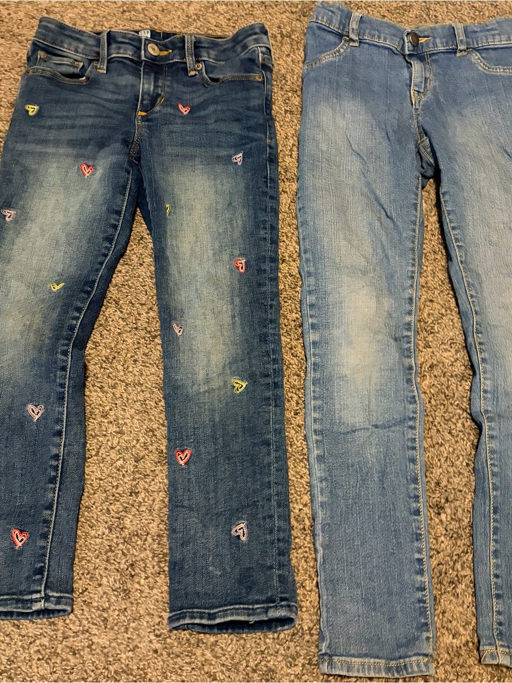 Girls Jeans Bundle of 2 Size 8 Gap Jeggings Blue Denim Skinny Hearts EUC